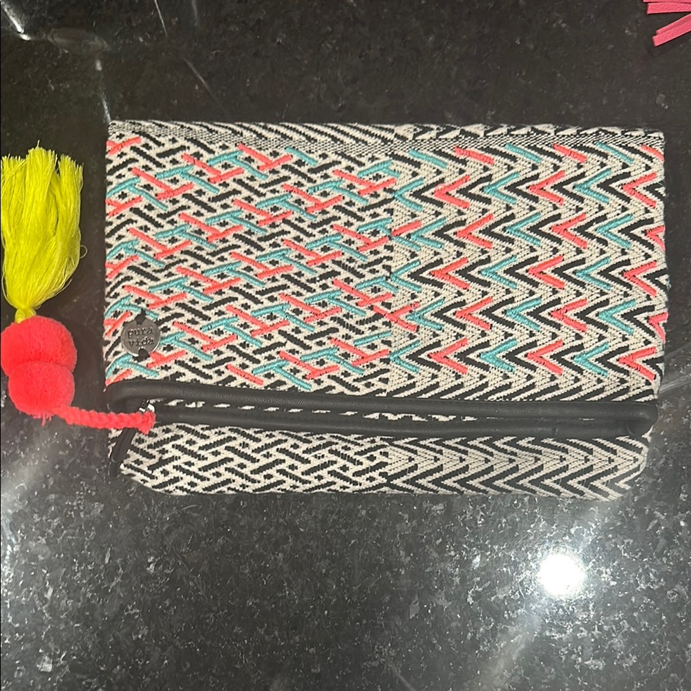 Pura Vida Black and White Geometric Clutch
